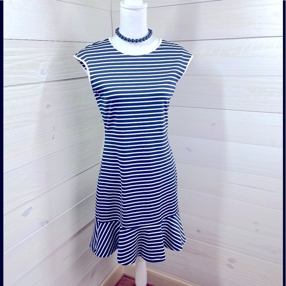 Draper James Dresses & Skirts - Draper James Navy & White Striped Flounce Bottom Dress S FREE SHIP